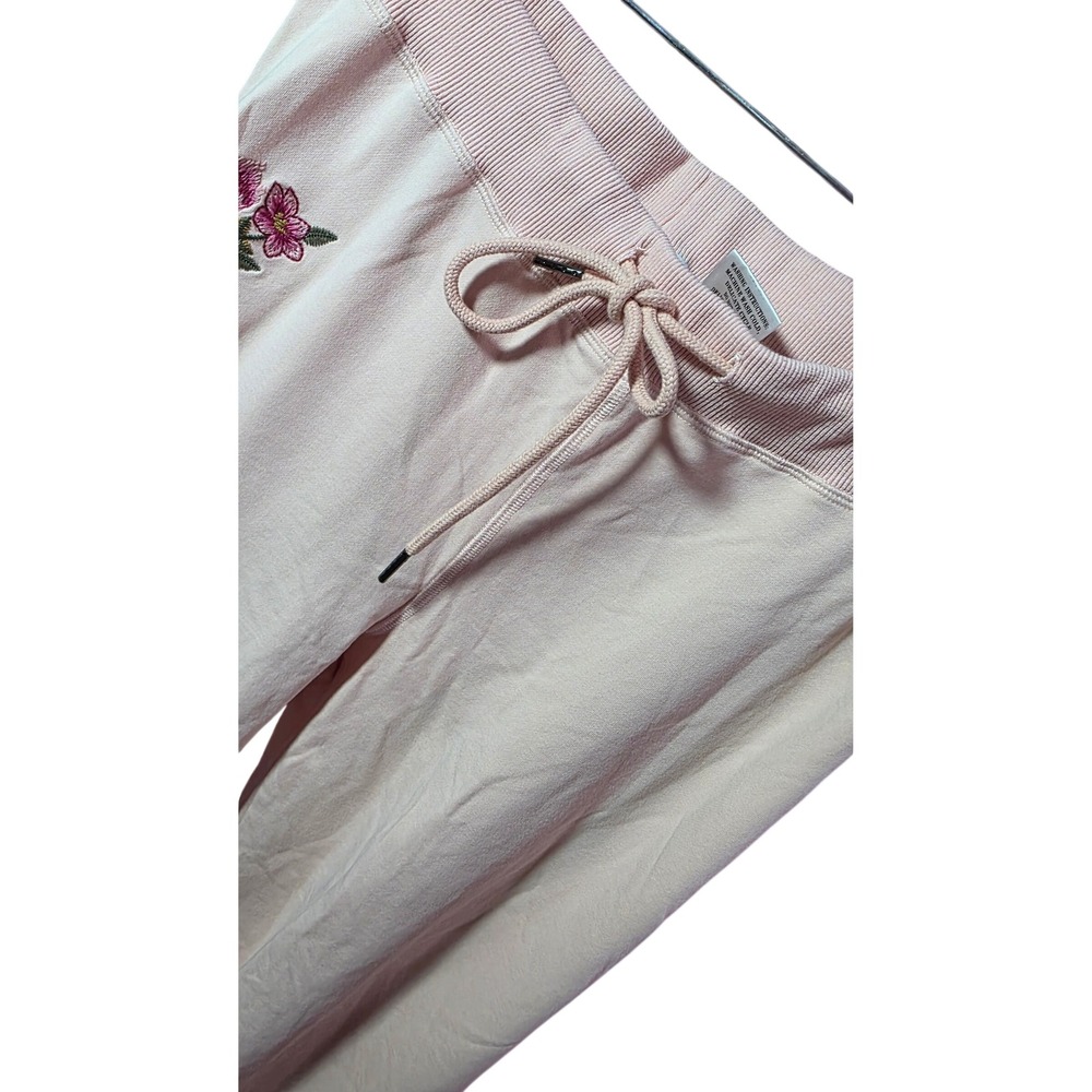 Floriana Pink Cotton Embroidered Wide Leg Pants Floral Lounge Womens Medium - Picture 5 of 10